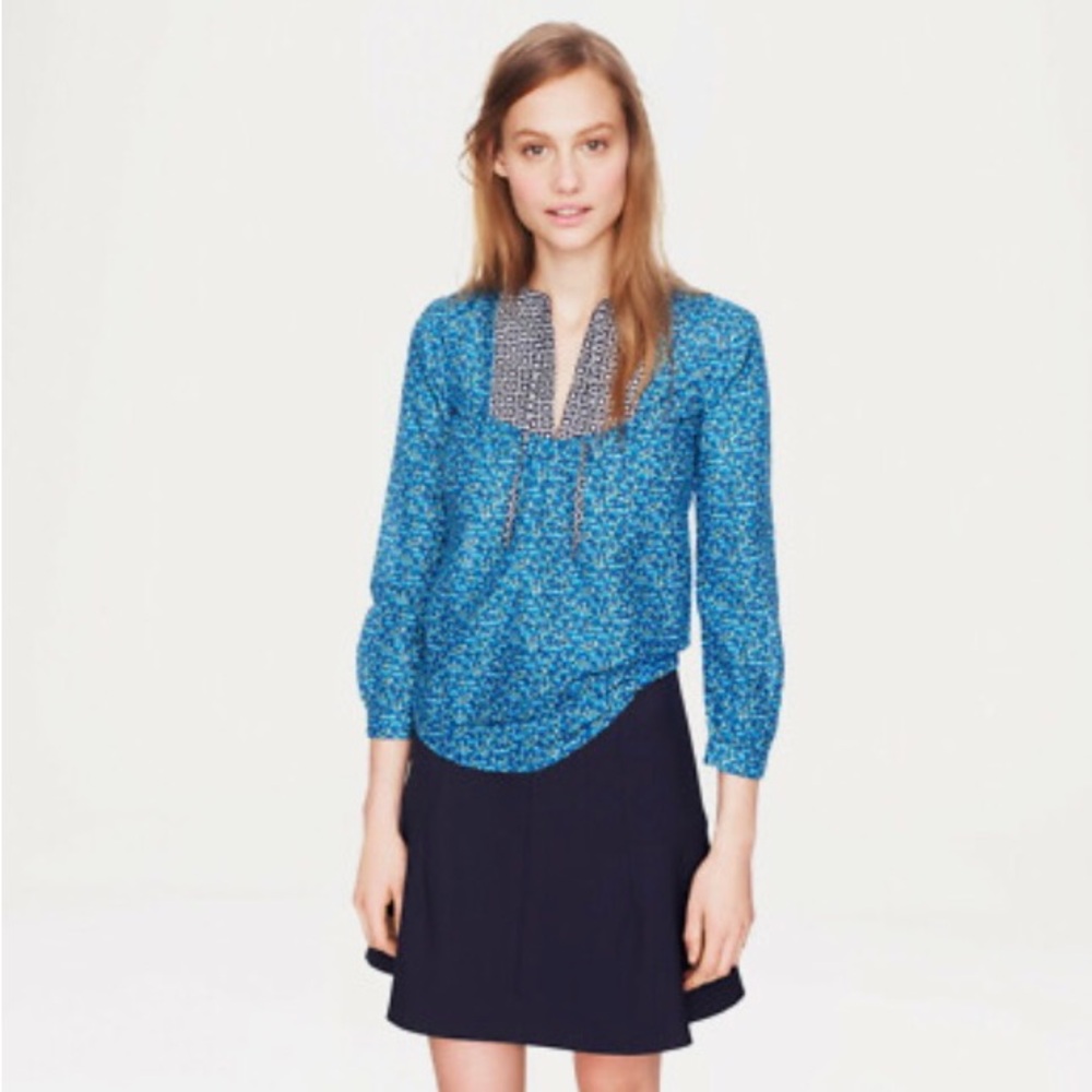 J.Crew Peasant Blouse in Flowerpatch Print With Contrast Yoke 3/4 Sleeves NWOT